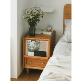 Solid Wood Japanese Bedside Table Rattan Weaving Nightstands Mini Storage Cabinet Living Room Furniture Night Stands