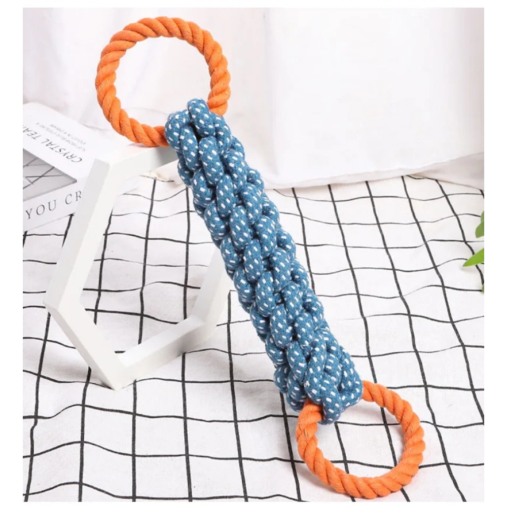 Pet dog toy Double-ring chewable cotton knot toy Tooth cleaning Durable braided bone rope Pet teething toy Pet supplies